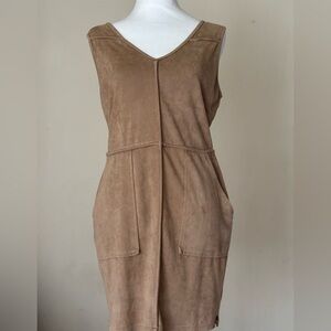 Sienna Sky Suede Tan V-Neck Mini Dress Size Medium